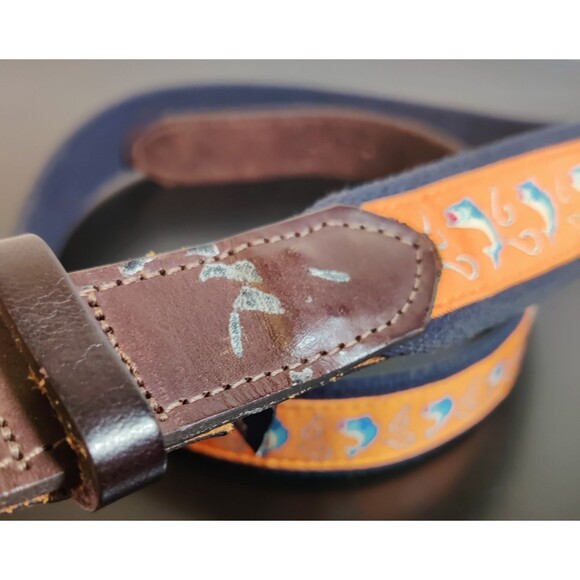 Vineyard Vines Orange Fish Canvas and Leather Tipped Men's belt Size 36 - Picture 14 of 16